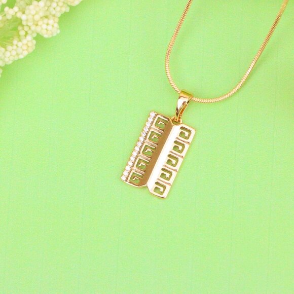 "Rose Gold Geometric Rectangle Pendant with Crystal Accent Strip, XPPT1482 - Picture 13 of 13